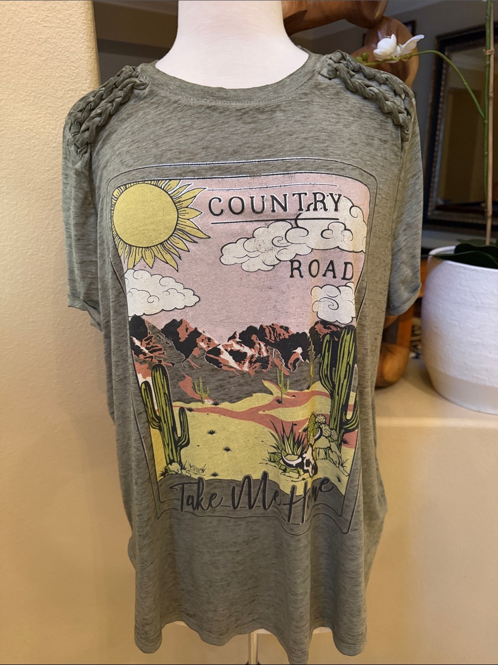Olive Green 'Country Road' Graphic 2X Tee